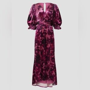 Women's velvet floral wrap dress by Slate & Willow Puff Sleeves Sz 0